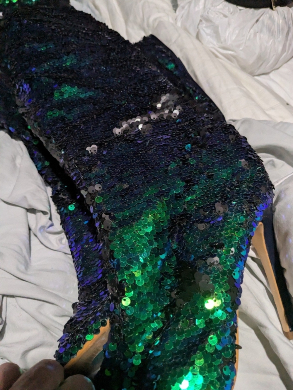 Cape Robbin Thigh High Mermaid Sequin Blue Green Open Toe Fetish Boots Size 7 - Picture 11 of 12